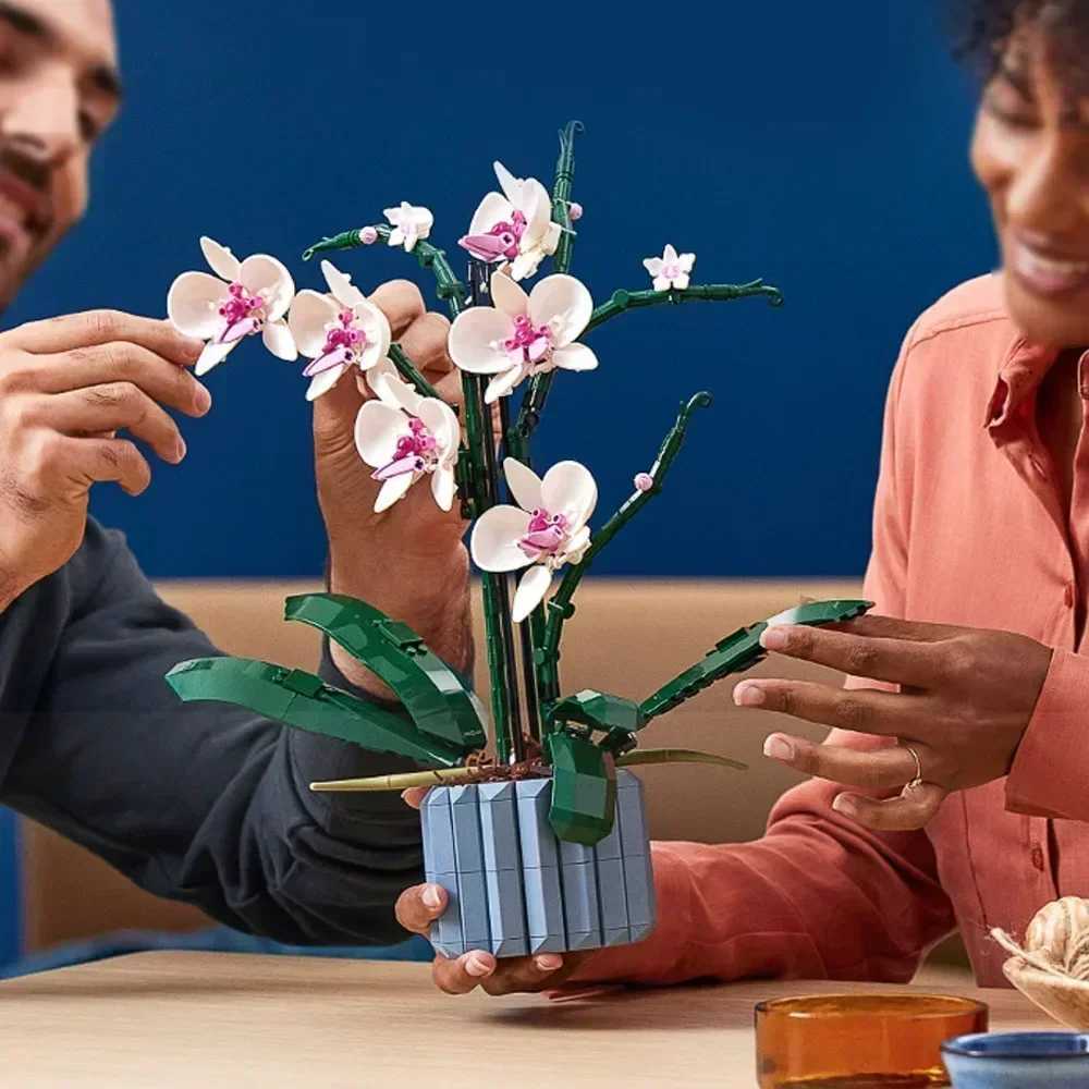 Bouquet of roses orchids building blocks DIY Potted Illustration holiday girlfriend Christmas gift childrens toys W250102
