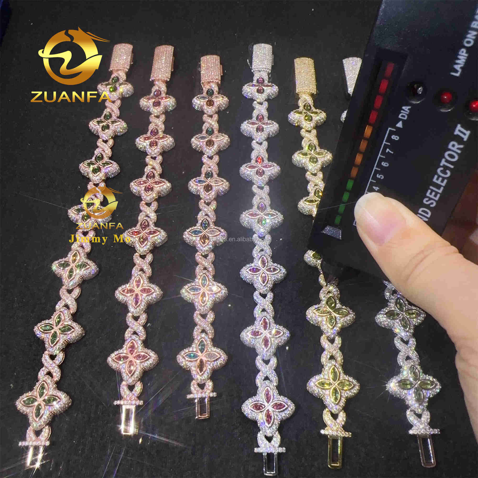 New Arrivals Stock Fashion 925 Silver Marquise Flower Hip hop Jewelry Iced out Moissanite Diamond Infinity Cuban Bracelet Men
