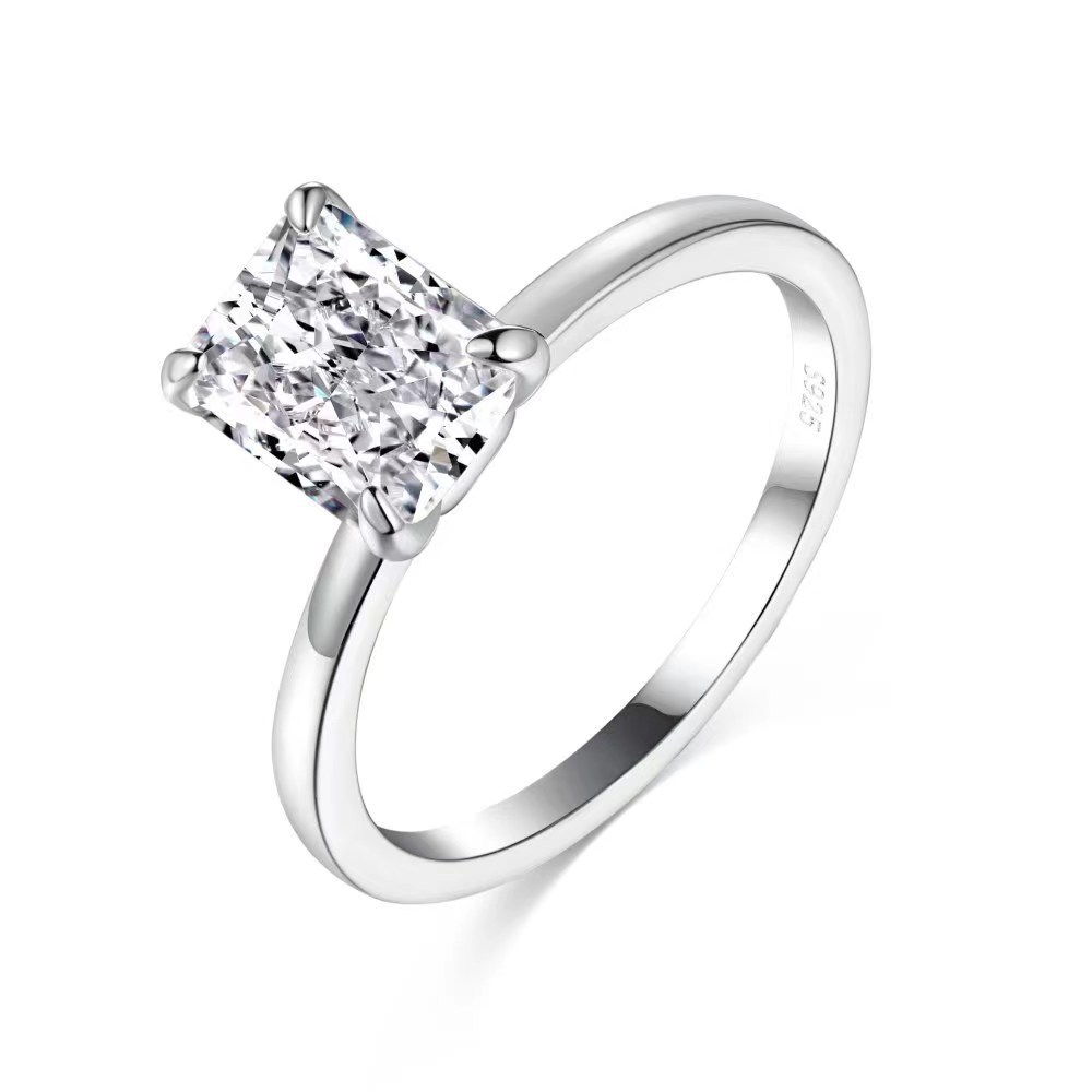 2025 Handmade Elegant Wedding Rings Lady Fine Jewelry Real 100% 925 Sterlig Silver Solitaire Radiant Cut White Moissanite Diamond Women Engagement Ban