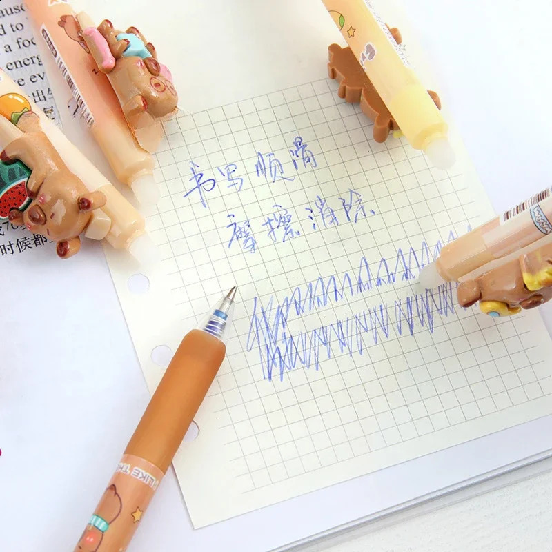36 Pcs Wholesale Capibara Erasable Press Blue Gel Pen Capybara Student 05mm Writing Supplies 241231