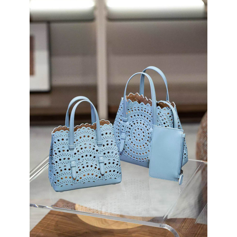 Bag New Niche Design Flower Leather Tote Single Shoulder Hollowed Out Vegetable Basket Mina Women's Bag, Cowhide Crossbody Bag