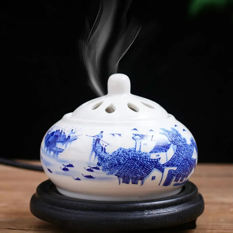 Y 220V Timed Temperature Regulation Incense Ceramic Tea Warmer Electric Essential Oil Lamp for Home Decoration Ornaments 241226