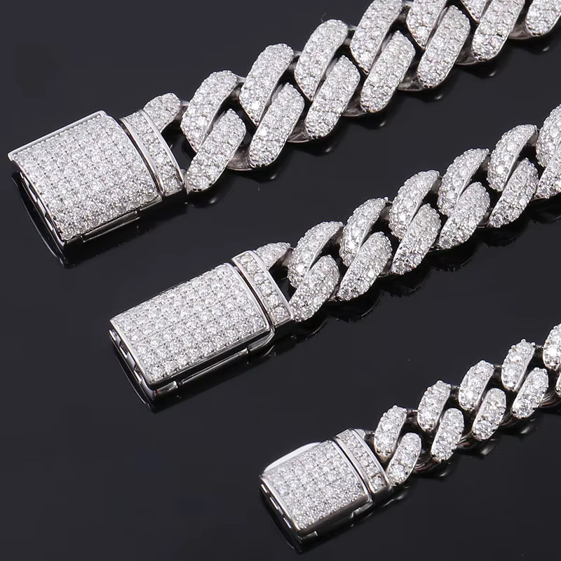 6mmdef Color Moissanite Dia Over Test Drill Pen Miami Bracelet Necklace Men's Cuban k Chain Sier Plated Gold 1 Pcs