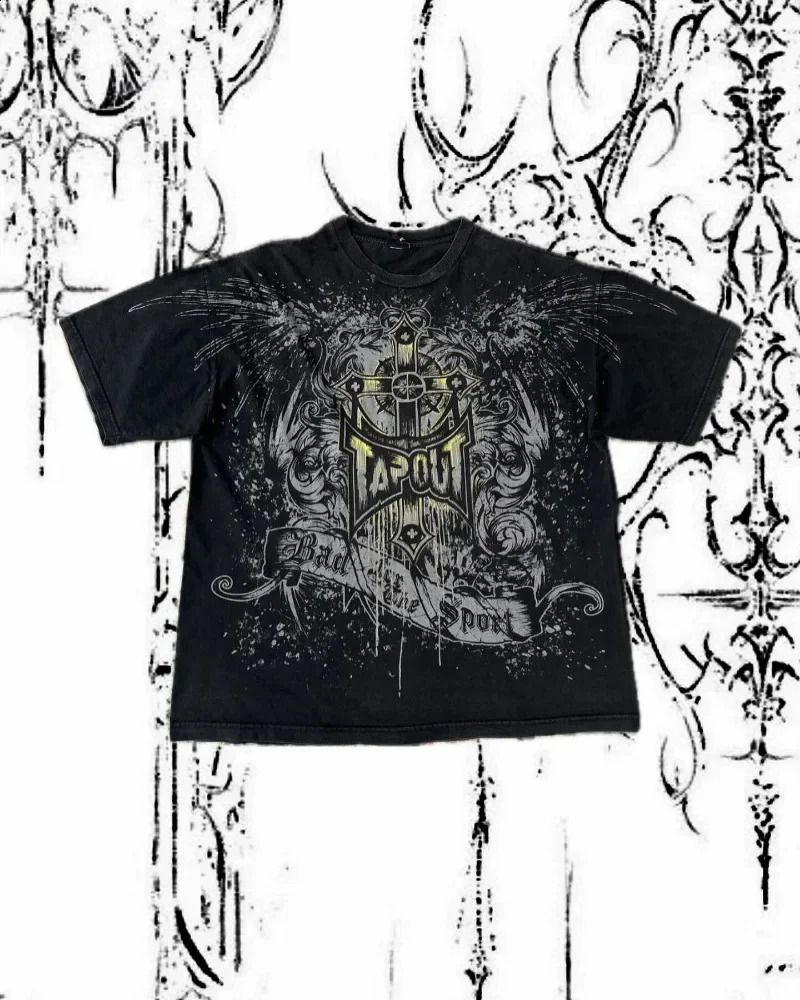 Round neck hip-hop pattern printed mens retro streetwear T-shirt Y2k Gothic Harajuku fashionable loose short sleeved top 241231