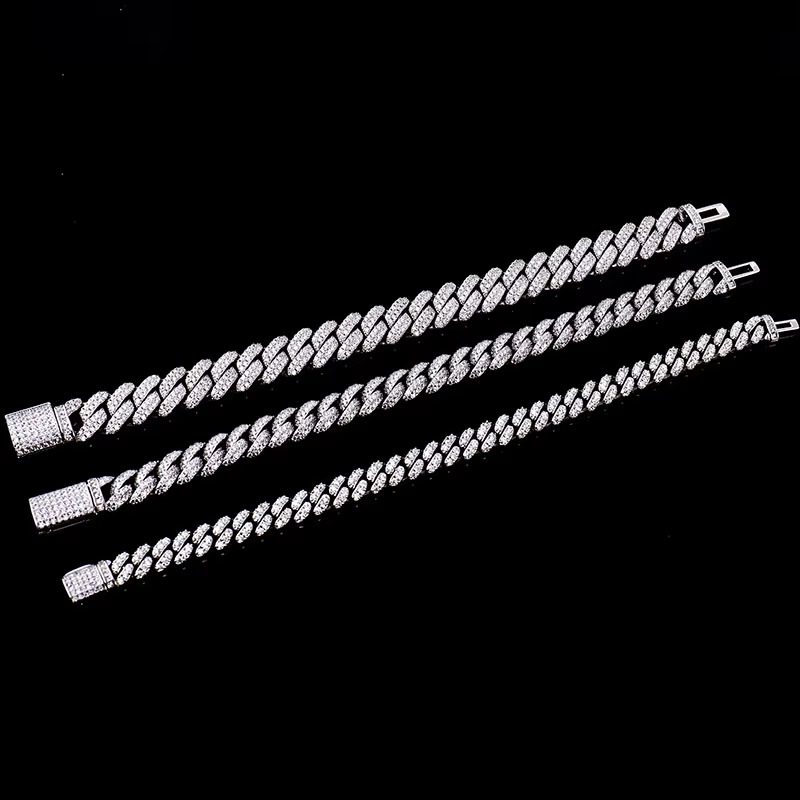 6mmdef Color Moissanite Dia Over Test Drill Pen Miami Bracelet Necklace Men's Cuban k Chain Sier Plated Gold 1 Pcs
