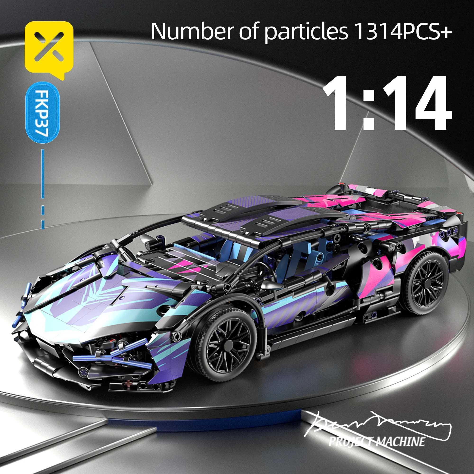 1314 pieces of cyberpunk style high-tech supercar 1 14 Lamborghini building blocks with electric cars childrens toys Christmas gifts W250102