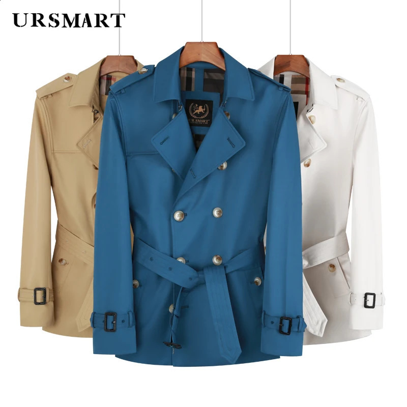 mens double breasted Short windbreaker Beige British handsome trend thickened detachable down liner trench coat men 241225