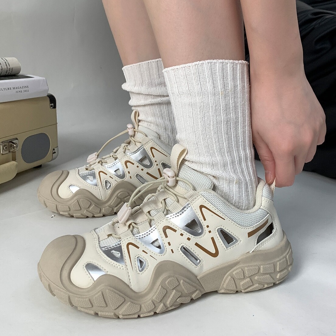 Fashion outdoor hollow casual shoes women 2025 summer new ugly cute shoes running sports shoes mountain shoes Daddy shoes