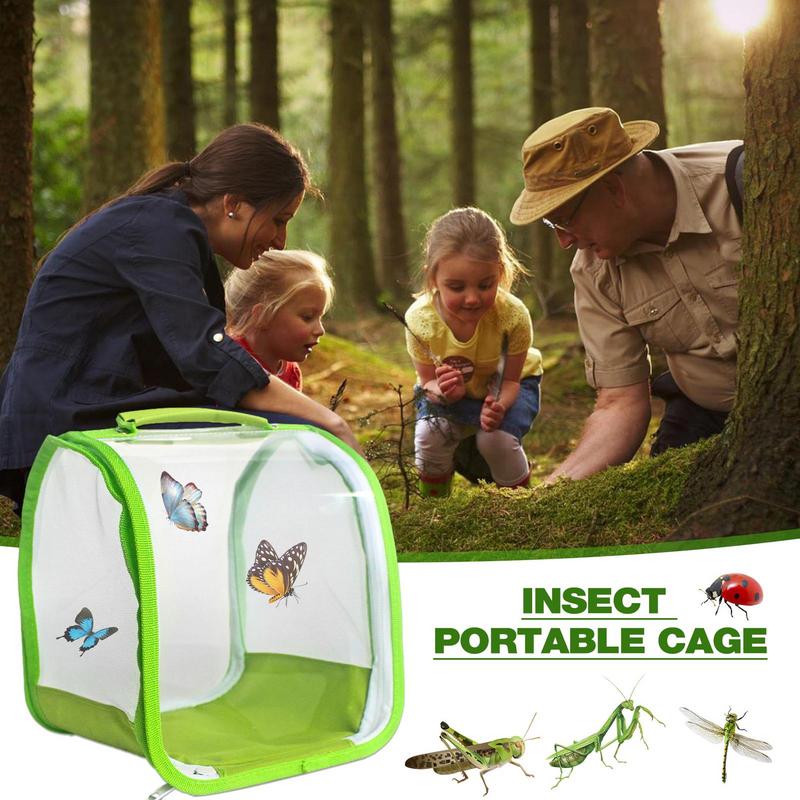 Green Collapsible Insect Cage Foldable Insect Cage Habitat Cage Mesh Butterfly Mantis Stick Breeding Zipper Cages Net Cloth