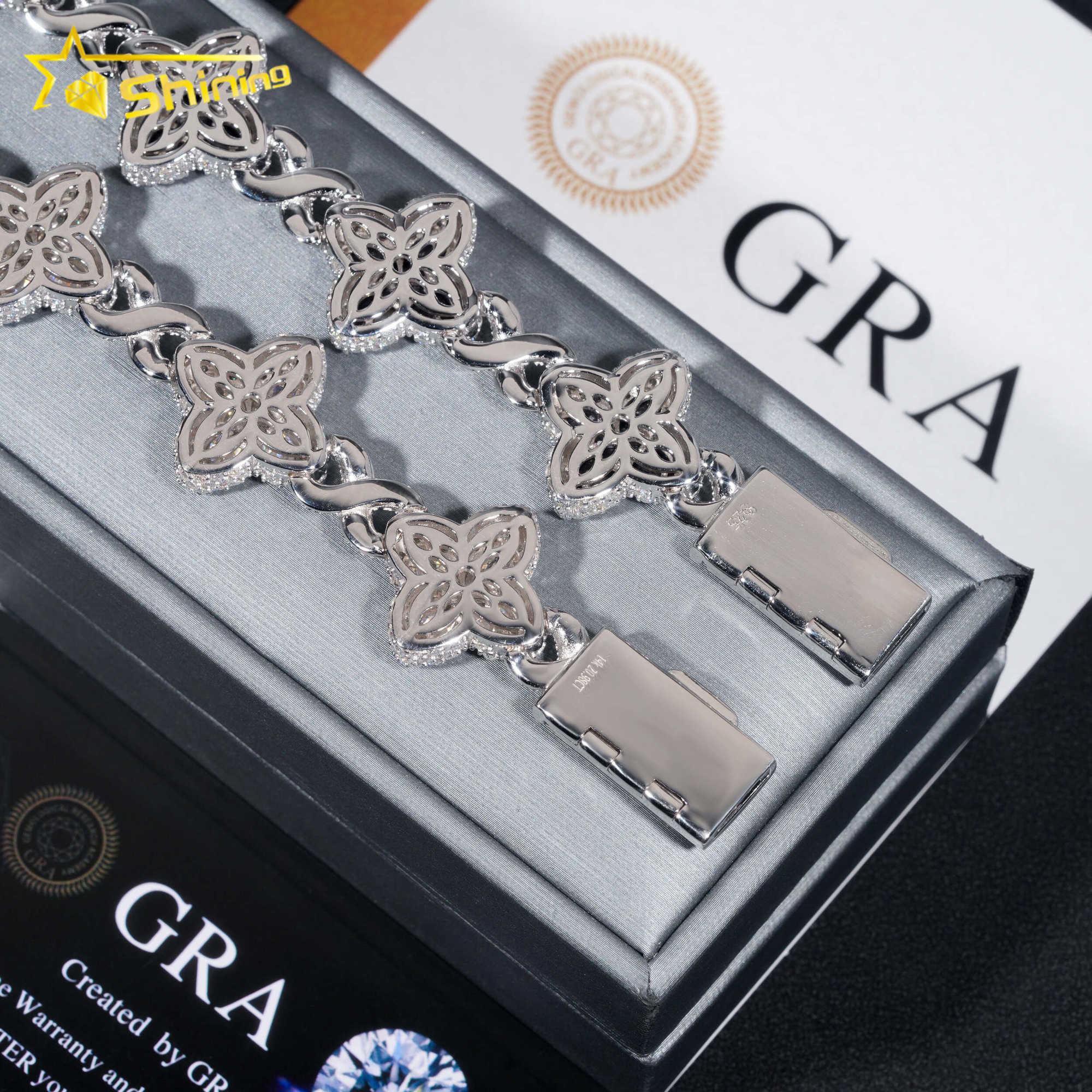 2024 new arrivals fashion fine jewelry 925 sterling silver vvs moissanite diamond four leaf clover tennis bracelet