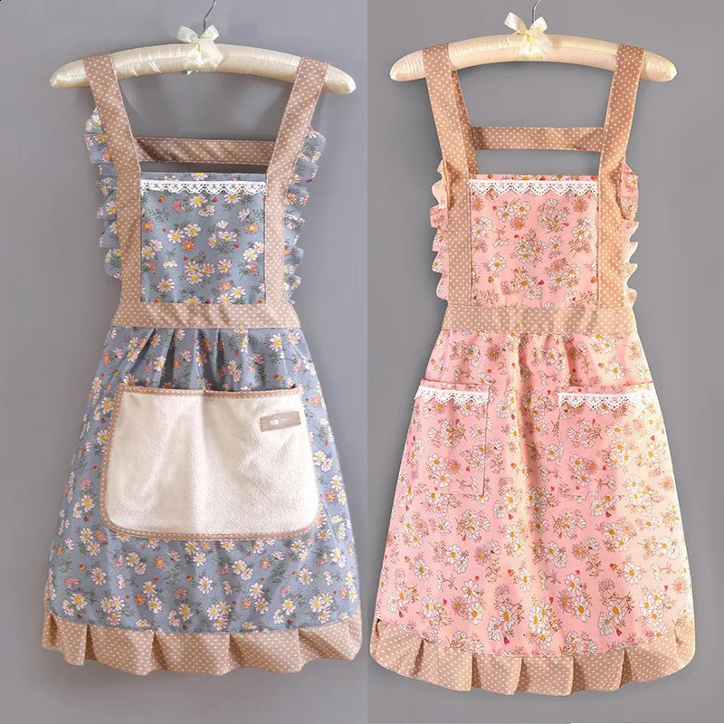 Canvas Apron for Women Home Kitchen Cooking Breathable Wear Adult Work Floral Household Cleaning Accessories 241224z
