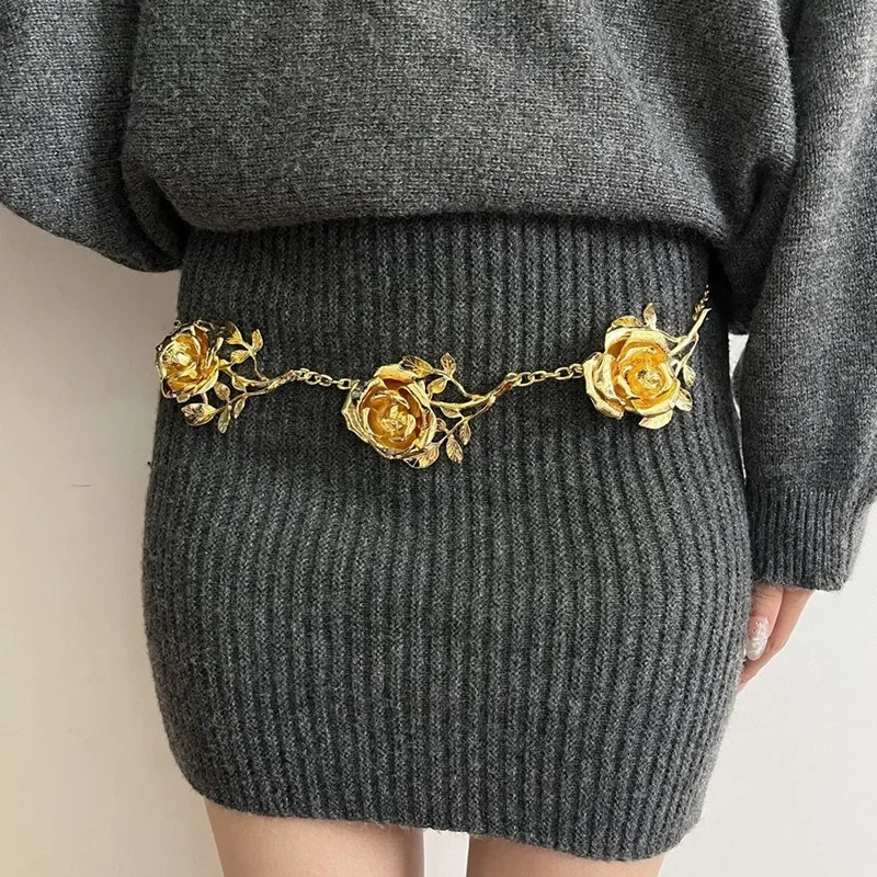 Retro Gold Letter Waist Chain Womens Autumn/Winter Dress Pants High End Metal Chain Thin 241231