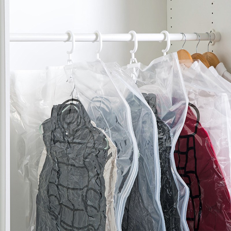 Hanging Vacuum Transparent Space Bags Reusable Garment Protector Storage Bag Clothes Compression Organizer Free shipping
