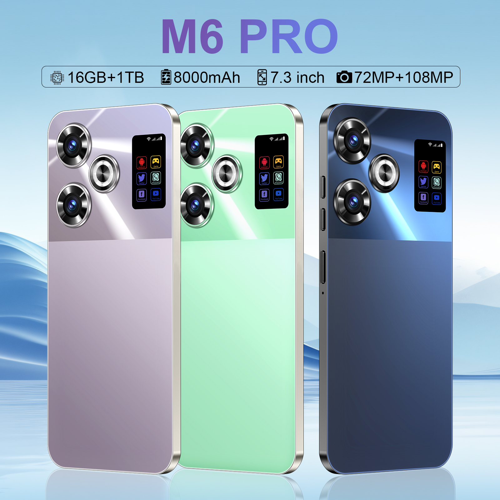 7.3-inch cross-border new smartphone M6Pro large screen all-in-one 2+16GB
