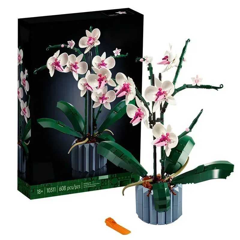 Bouquet of roses orchids building blocks DIY Potted Illustration holiday girlfriend Christmas gift childrens toys W250102