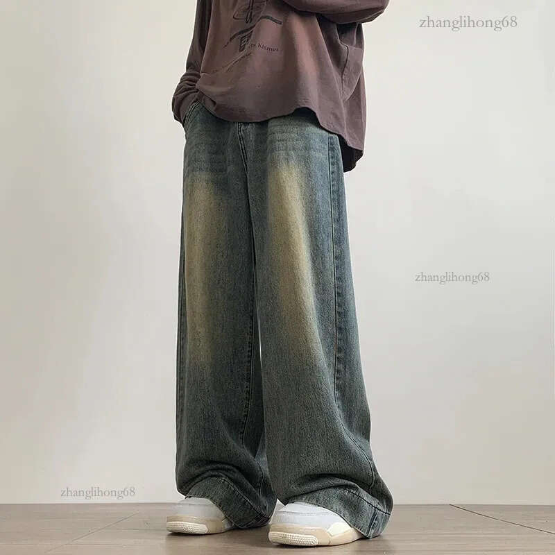 Distressed Vintage Blue Jeans Pants Men Wideleg Denim Trousers Male Oversize Streetwear Fashion Casual Baggy Straight 241214