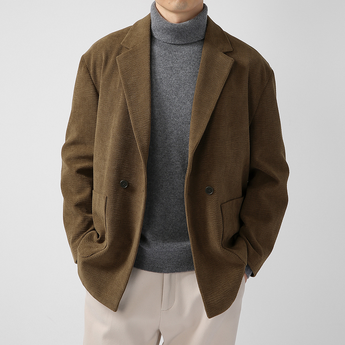 3292 Men's Casual Corduroy Suit Jacket - Lightweight Commuting Style for Mature Fashion