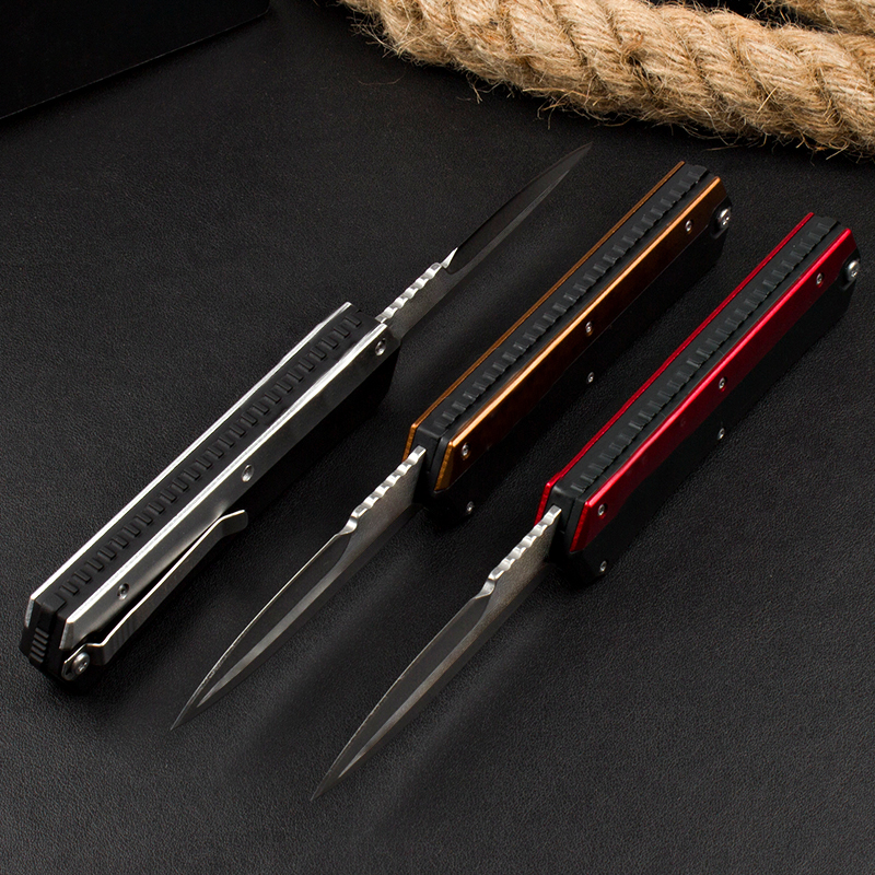 Top Quality Tactical Knife 5Cr15Mov Double Edge Stone Wash Blade Two-tone Zn-al Alloy Handle 3-sided Switch EDC Pocket Knives With Nylon Bag