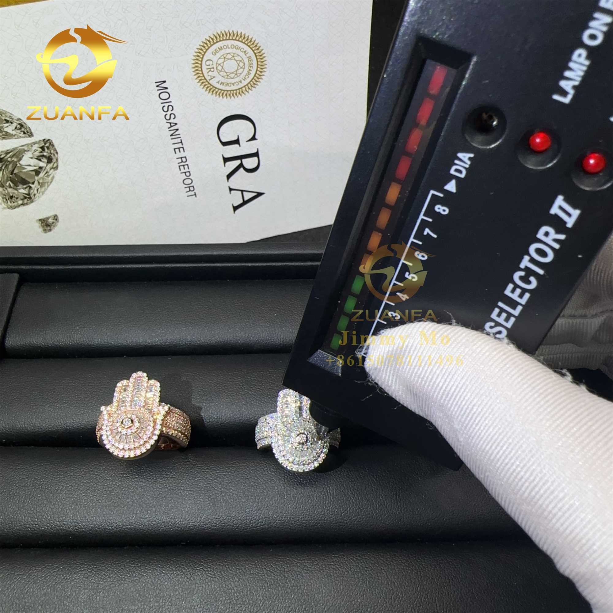 New Arrivals Buss Down Pass Diamond Tester 925 Sterling Silver VVS Moissanite Diamond Hip Hop Iced Out Hamsa Ring Men