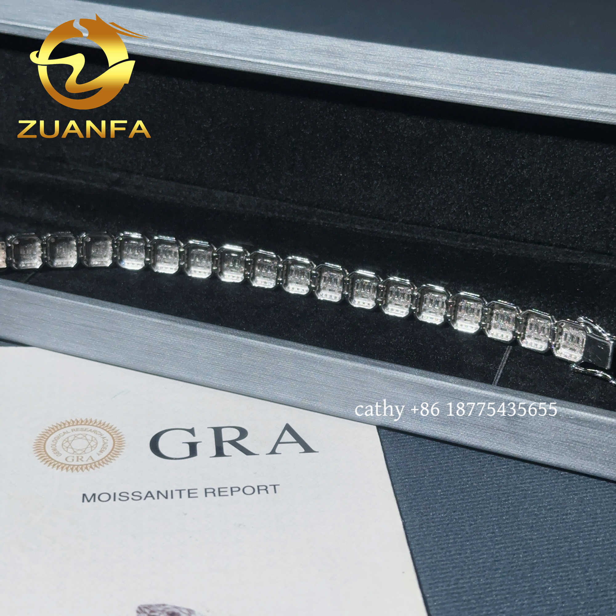 Fashion Men Bracelet 10mm Baguette cut Moissanite Solid 925 Silver Hip Hop Jewelry Iced out Cuban Link Bracelet