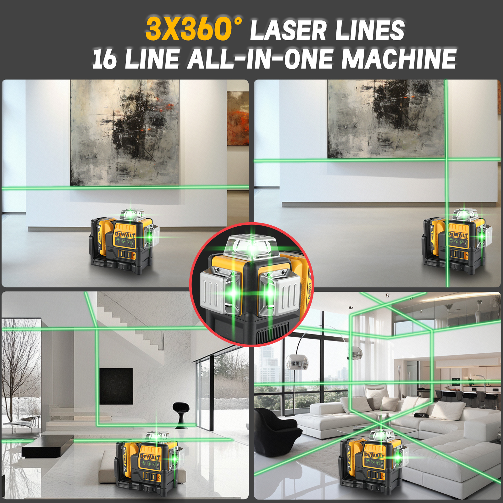 Dewalt DW089LG 3 SidesX360 Degree Vertical 12V Lithium Battery with charge 12 Lines Laser Green Meter FOR Outdoor