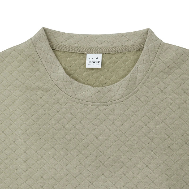 Mens Spring And Autumn Solid Color Checkerboard Jacquard Student Long Sleeve T-Shirt Street Sports Crewneck Mens T-Shirt 2024 241231