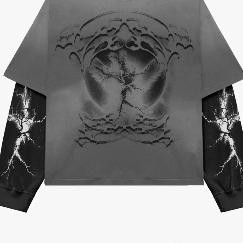 streetwear hip-hop retro printed casual long sleeved shirt for women Y2K Harajuku fashion versatile top for men and women 241231