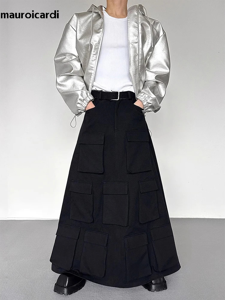 Mauroicardi Autumn Ultra Thin Waterproof Silver Pu Leather Jacket Mens Hooded Zipper Y2K Street Clothing 241230