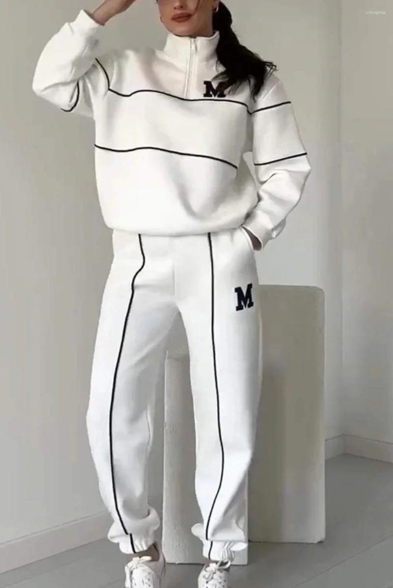Womens Two Piece Pants Sets Women Pant Set Zipper Tracksuit Jogger Loose Sweatshirts Print Letter Elastic Waist Long Autumn Winter