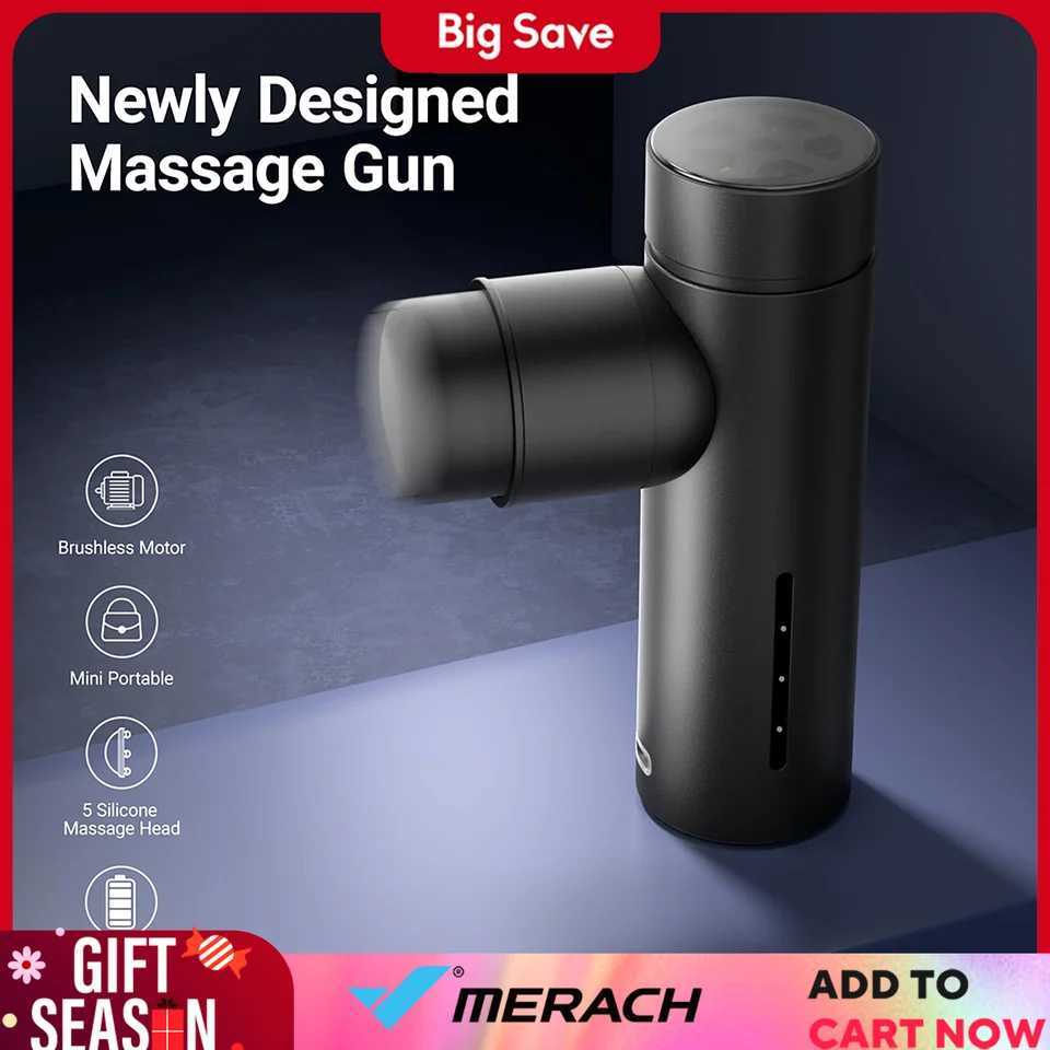 MERACH mini massage gun with 8mm magnification Percussion massage tool with 5 massage heads portable handheld muscle massagerW250102