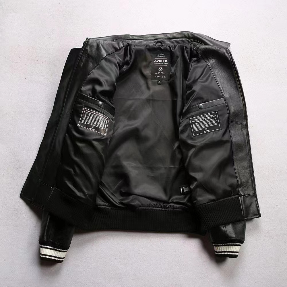 Men's Genuine Leather Jacket French 1.8mm Thick Sheepskin High-grade Embroidery Brand Vintage Classic Baseball Coat