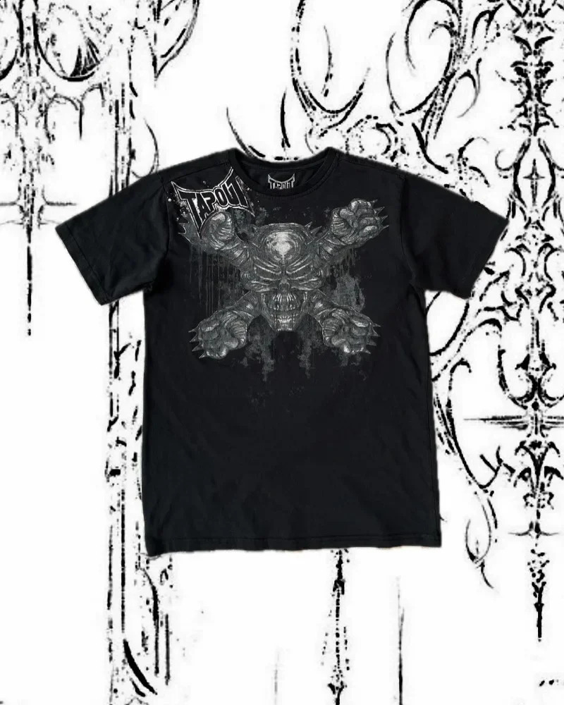 Round neck hip-hop pattern printed mens retro streetwear T-shirt Y2k Gothic Harajuku fashionable loose short sleeved top 241231