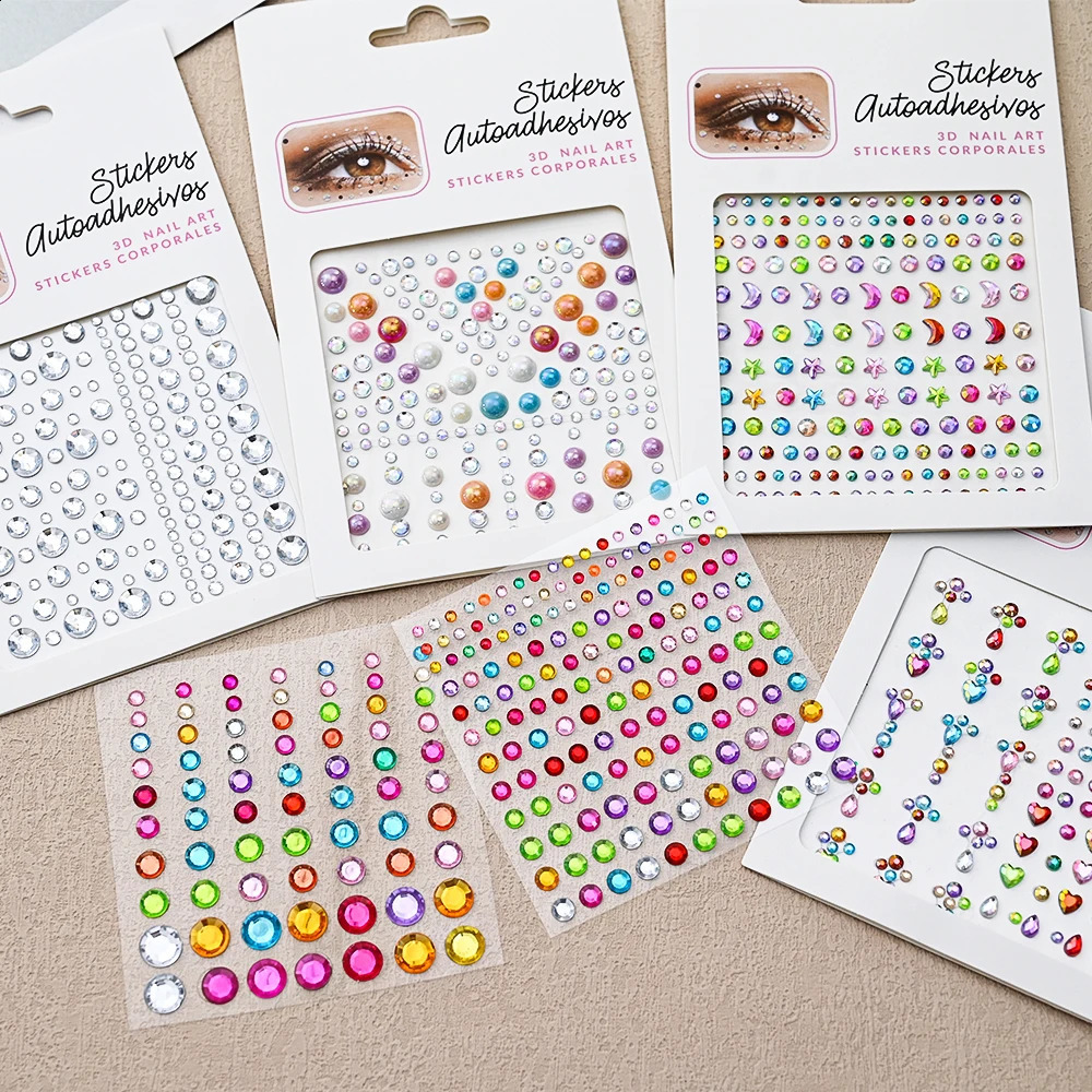 1Pcs Face Diamond Gem Sticker 5D Colorful Tattoo Eyeshadow Stickers for Festival Nail Body Makeup Bling Jewel DIY Deco 250219