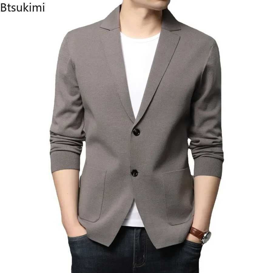 High Quality Casual Business Fashion Set Jacket 2025 Mens Knitted Sweater Coat Pure Thin Open Knitted Sweater Elegant and Handsome Mens Clothing Sweat