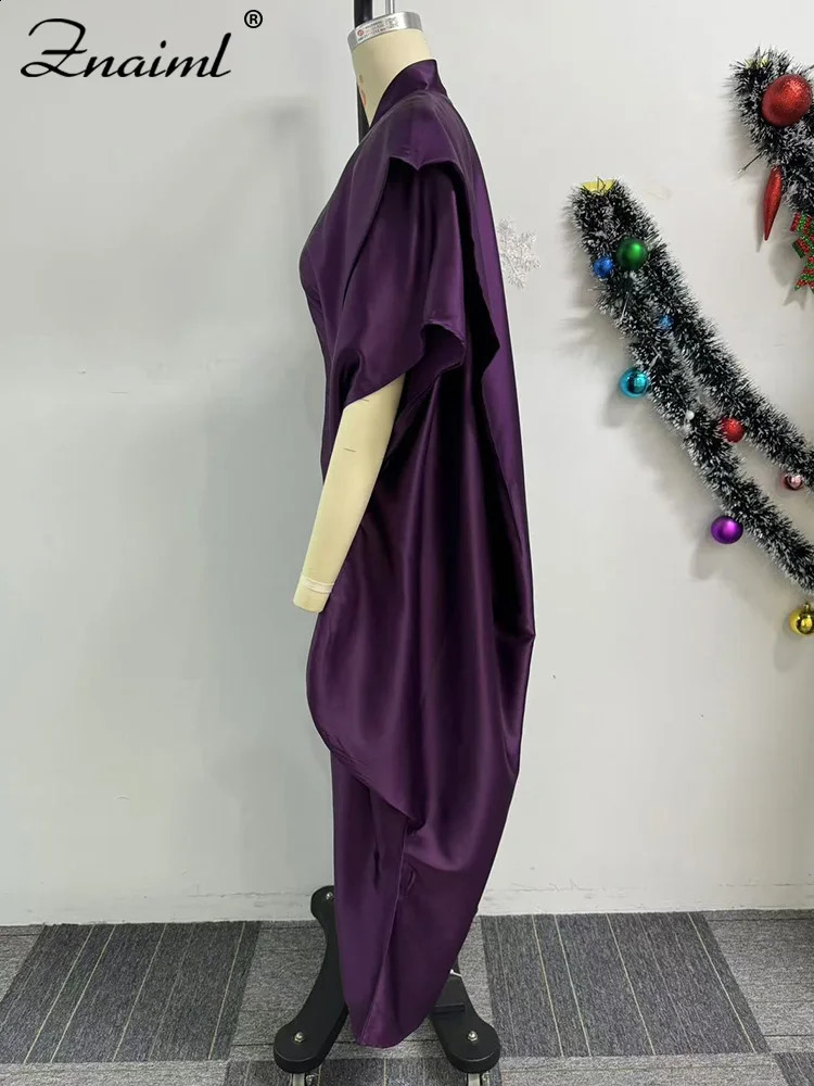 Znaiml Elegant African Purple Maxi Dress Womens V-neck Half Sleeve Straight Loose Evening Dress Party Festival Club Vestidos 241231