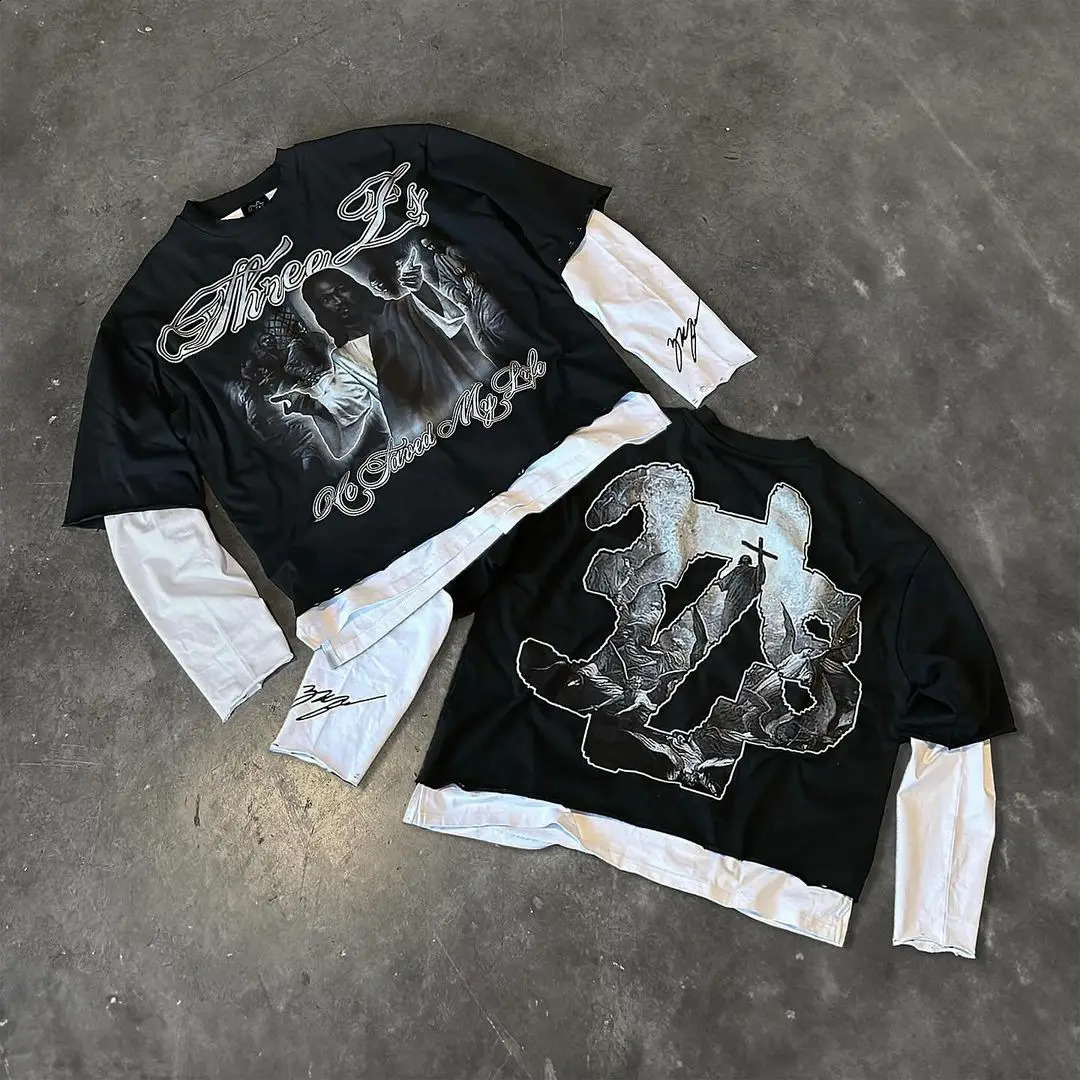 Y2K retro hip-hop pattern printed mens oversized T-shirt street short sleeved casual punk couple top harajuku Y2K top 241231