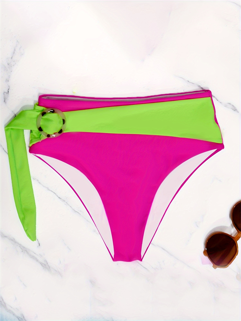 Stylish Women's Neon Bikini Set Crisscross Bandage Swimwear Back Tied Bikinis Set Swimsuit High Waist Bottom With Belt Halter Neck Summer Beach B