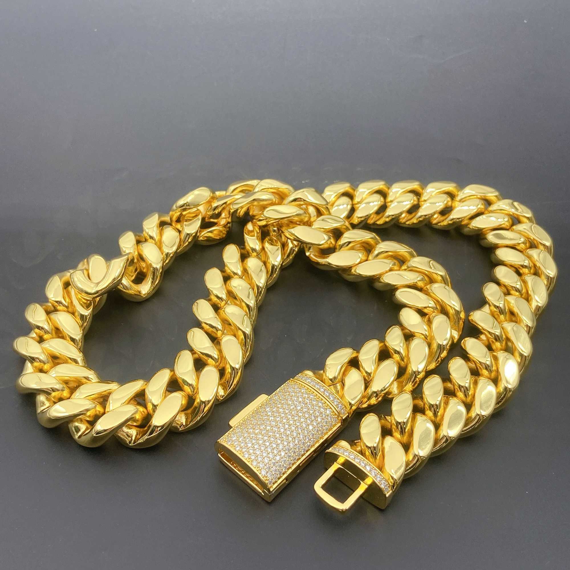 Hip Hop Iced Out vvs Moissanite Clasp Custom 8mm 10mm 12mm 14mm Stainless Steel Jewelry Chain Gold Necklace