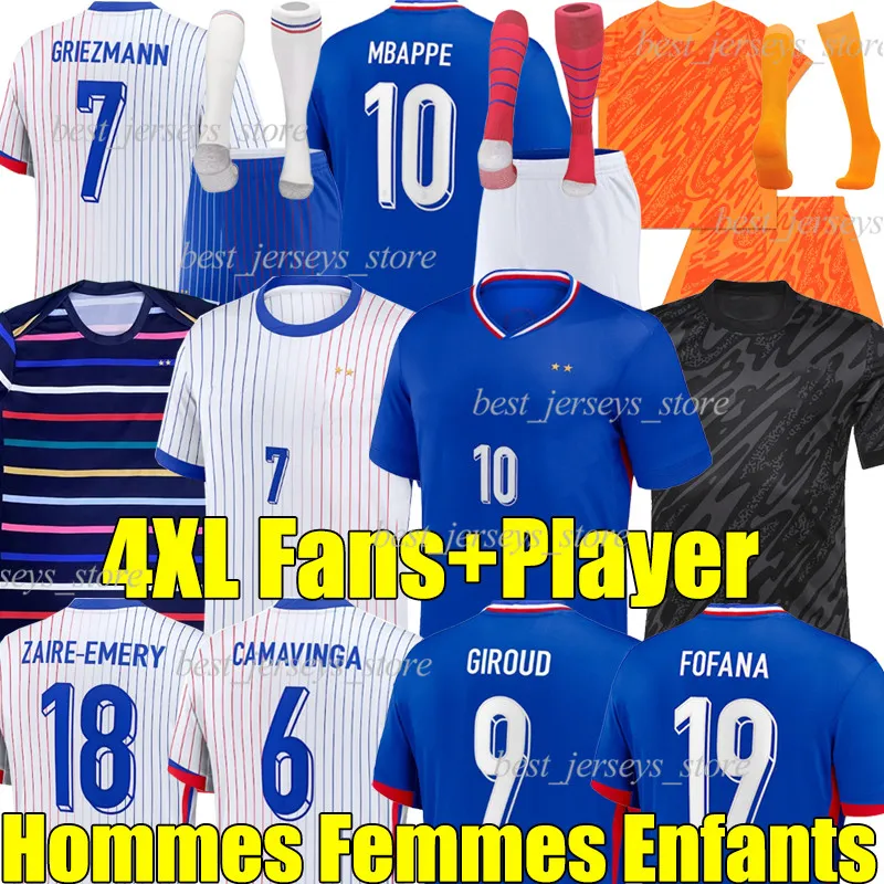 4xl 2024 french club mbappe griezmann soccer jerseys 24 25 giroud tchouameni dembele m camavinga maignan fofana maillot de foot maillots men kids kit football shirt