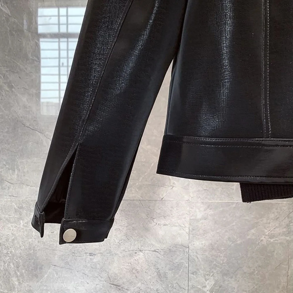 Y2K mens leather jacket pocket button zipper motorcycle leather jacket autumn casual youth trend mens Korean clothing 241230