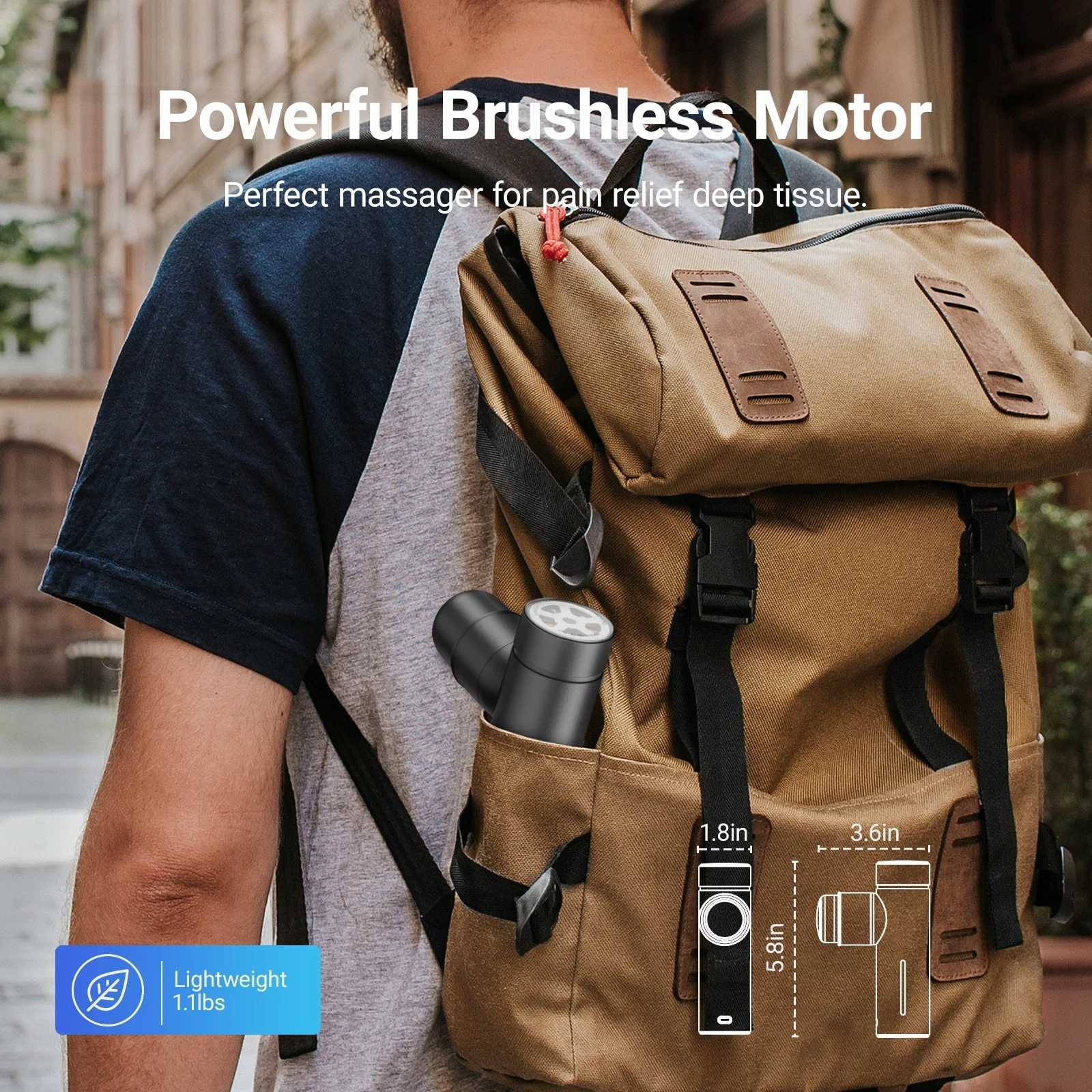 MERACH mini massage gun with 8mm magnification Percussion massage tool with 5 massage heads portable handheld muscle massagerW250102