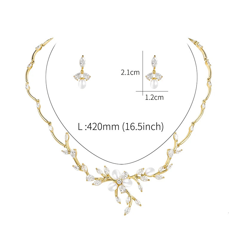 WEIMANJINGDIAN Floral Cubic Zirconia Shell Pearl Bridal Wedding Jewelry Necklace and Earring Set 241231 Z260313