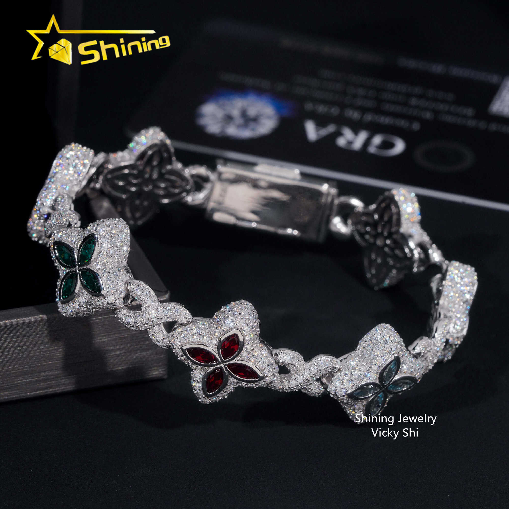 Hot Selling Lab Grown Diamond Cuban Clover Bracelets 925 Sterling Silver Iced Out Hip Hop Infinity Moissanite Cuban Bracelet