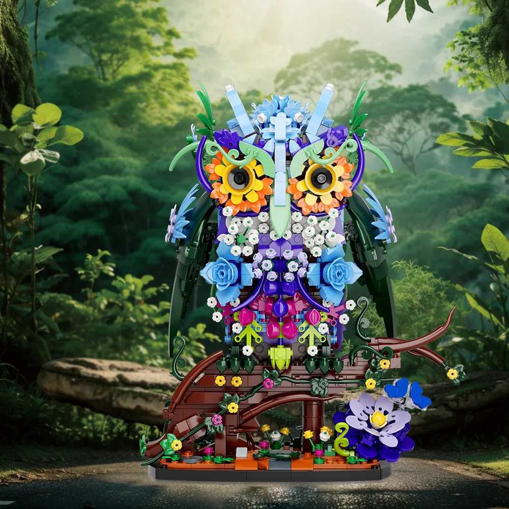 1241 Owl Animal Flower Building Toy Set MOC Flower Collection Model Home Decoration Office Art Halloween Christmas Gift W250102