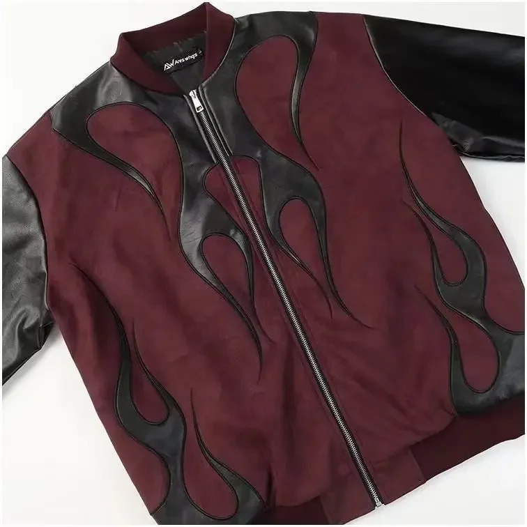 American style decal comparison leather baseball jacket mens autumn jacket -selling loose casual leather jacket unisex 241230