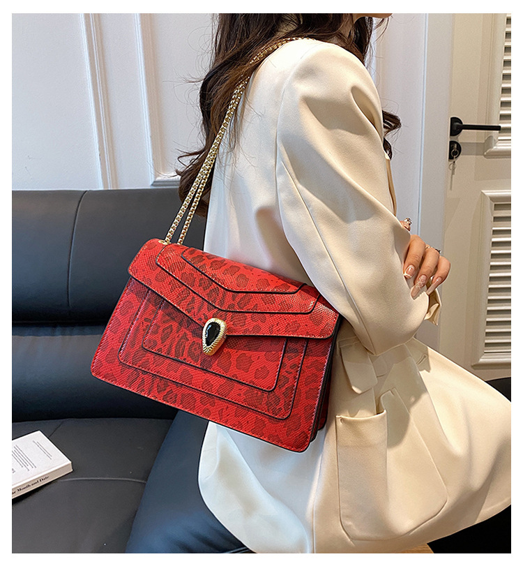 Women's Vintage-Style Mini Crossbody Bag with Leopard Print and Chain Strap