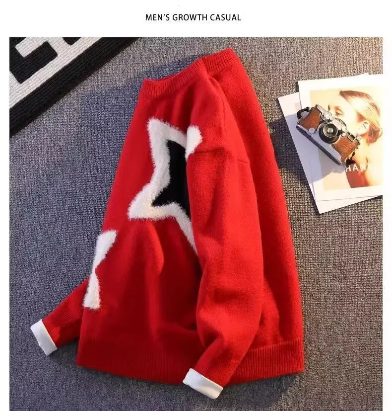 Sweater Mens Fashion Thick Warm Knitted Jumper Sweaters 2024 Fall Winter Korean Fashion Harajuku Men Printed Pullovers 241231