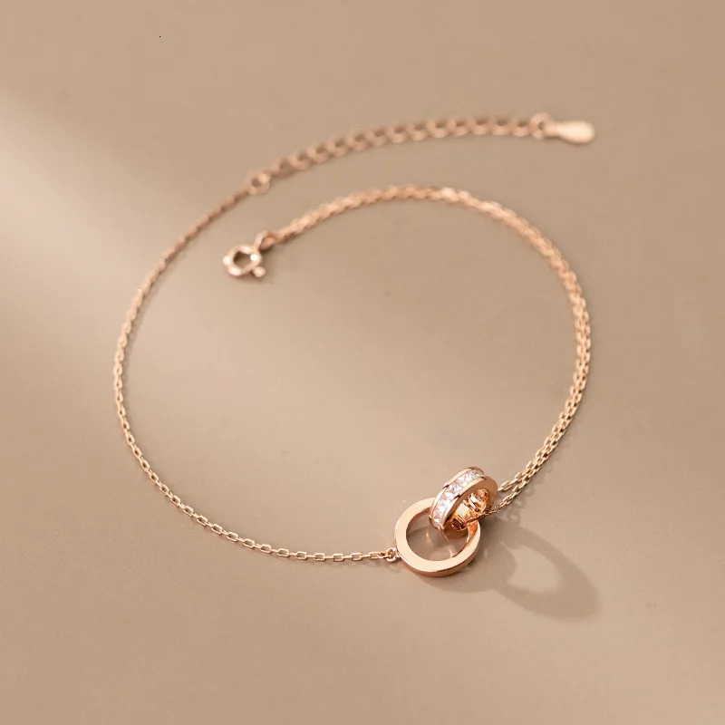 Anklet For Women Girl S925 Sterling Silver Rose Gold Color Steric Zirconia Adjustable Beach Style Foot Ankle Bracelet Jewelry 241231