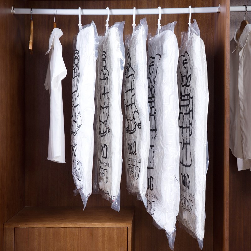 Hanging Vacuum Transparent Space Bags Reusable Garment Protector Storage Bag Clothes Compression Organizer Free shipping