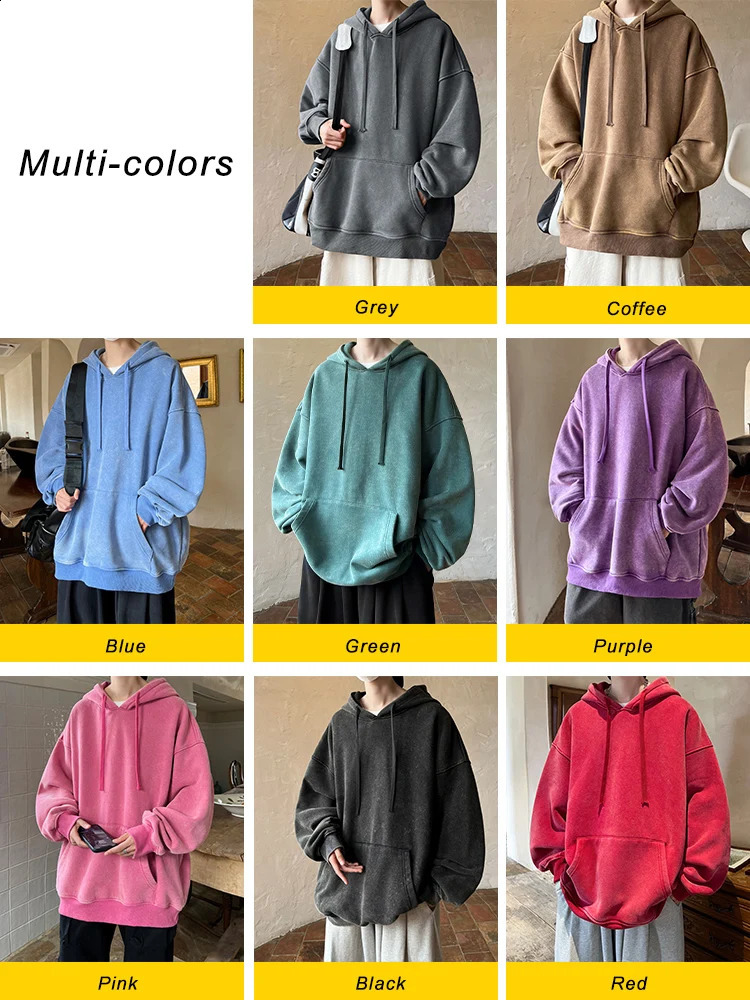 Spring and autumn wash hoodie mens 360G heavy-duty cotton high street retro oversized sportswear Y2k hoodie Harajuku top 241231